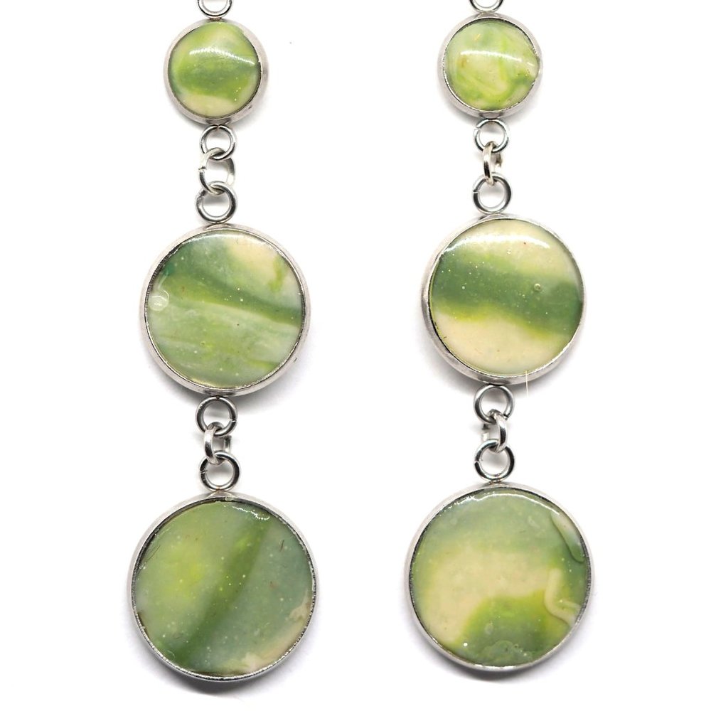 Green Marbled Circle Earrings
